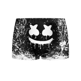 Мужские трусы 3D с принтом MARSHMELLO MELT в Петрозаводске, 50% хлопок, 50% полиэстер | классическая посадка, на поясе мягкая тканевая резинка | Тематика изображения на принте: america | dj | marshmello | usa | америка | брызги | краски | маршмелло