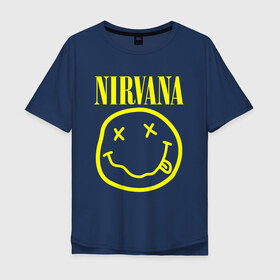 Мужская футболка хлопок Oversize с принтом NIRVANA в Петрозаводске, 100% хлопок | свободный крой, круглый ворот, “спинка” длиннее передней части | Тематика изображения на принте: nirvana | smile | курт кобейн | нирвана | смайл