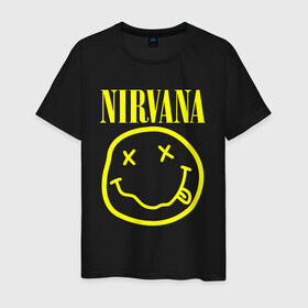 Мужская футболка хлопок с принтом NIRVANA в Петрозаводске, 100% хлопок | прямой крой, круглый вырез горловины, длина до линии бедер, слегка спущенное плечо. | nirvana | smile | курт кобейн | нирвана | смайл