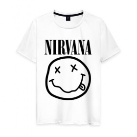 Мужская футболка хлопок с принтом NIRVANA в Петрозаводске, 100% хлопок | прямой крой, круглый вырез горловины, длина до линии бедер, слегка спущенное плечо. | nirvana | smile | курт кобейн | нирвана | смайл