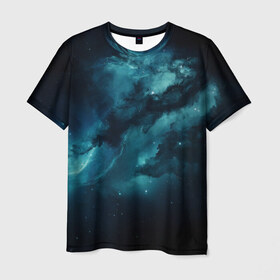 Мужская футболка 3D с принтом Космос в Петрозаводске, 100% полиэфир | прямой крой, круглый вырез горловины, длина до линии бедер | Тематика изображения на принте: galaxy | lightning | space | stars | астрономия | галактика | звезды | космос | планеты | созвездие
