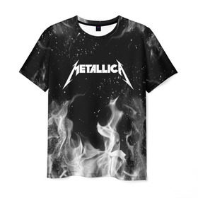 Мужская футболка 3D с принтом METALLICA (НА СПИНЕ) в Петрозаводске, 100% полиэфир | прямой крой, круглый вырез горловины, длина до линии бедер | Тематика изображения на принте: fire | flame | metallica | металлика | огонь | пламя