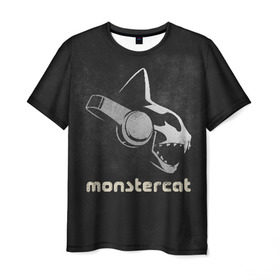 Мужская футболка 3D с принтом Monstercat в Петрозаводске, 100% полиэфир | прямой крой, круглый вырез горловины, длина до линии бедер | monstercat | клуб | клубная музыка | кот | котенок | кошка | лейбл | монстар | монстар кет | монстер | музыка | танцевальная музыка | электронная | электронная музыка