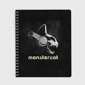 Тетрадь с принтом Monstercat в Петрозаводске, 100% бумага | 48 листов, плотность листов — 60 г/м2, плотность картонной обложки — 250 г/м2. Листы скреплены сбоку удобной пружинной спиралью. Уголки страниц и обложки скругленные. Цвет линий — светло-серый
 | Тематика изображения на принте: monstercat | клуб | клубная музыка | кот | котенок | кошка | лейбл | монстар | монстар кет | монстер | музыка | танцевальная музыка | электронная | электронная музыка