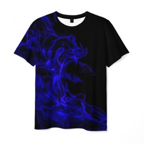 Мужская футболка 3D с принтом Синий огонь в Петрозаводске, 100% полиэфир | прямой крой, круглый вырез горловины, длина до линии бедер | fire | flame | огонь | пламя | синий