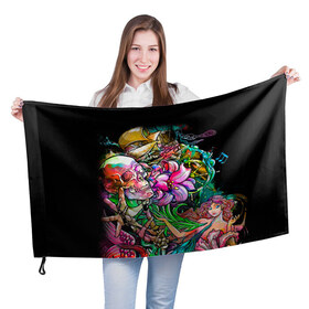 Флаг 3D с принтом Тату в Петрозаводске, 100% полиэстер | плотность ткани — 95 г/м2, размер — 67 х 109 см. Принт наносится с одной стороны | русалка | тату | череп