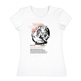 Женская футболка хлопок с принтом Amur tiger в Петрозаводске, 100% хлопок | прямой крой, круглый вырез горловины, длина до линии бедер, слегка спущенное плечо | animals | red book | red list | животные | животные из красной книги | красная книга | редкие животные
