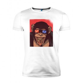 Мужская футболка премиум с принтом Обезьяна 3D в Петрозаводске, 92% хлопок, 8% лайкра | приталенный силуэт, круглый вырез ворота, длина до линии бедра, короткий рукав | 3d | 3д | monkey | горилла | гориллы | кинотеатр | обезьяна | обезьяны