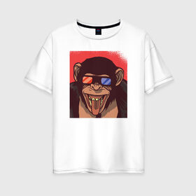 Женская футболка хлопок Oversize с принтом Обезьяна 3D в Петрозаводске, 100% хлопок | свободный крой, круглый ворот, спущенный рукав, длина до линии бедер
 | 3d | 3д | monkey | горилла | гориллы | кинотеатр | обезьяна | обезьяны