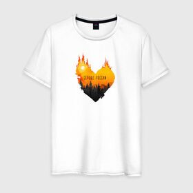 Мужская футболка хлопок с принтом Сердце России в Петрозаводске, 100% хлопок | прямой крой, круглый вырез горловины, длина до линии бедер, слегка спущенное плечо. | пожары в сибири | сибирь | сибирь горит | спасите сибирь
