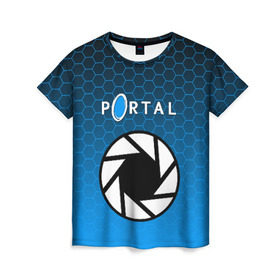 Женская футболка 3D с принтом PORTAL в Петрозаводске, 100% полиэфир ( синтетическое хлопкоподобное полотно) | прямой крой, круглый вырез горловины, длина до линии бедер | glados | half life. | portal | пиктограммы | портал | телепорт