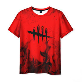 Мужская футболка 3D с принтом DEAD BY DAYLIGHT в Петрозаводске, 100% полиэфир | прямой крой, круглый вырез горловины, длина до линии бедер | dbd | dead by daylight | survival horror | дбд | мертвы к рассвету