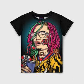 Детская футболка 3D с принтом Lil Pump в Петрозаводске, 100% гипоаллергенный полиэфир | прямой крой, круглый вырез горловины, длина до линии бедер, чуть спущенное плечо, ткань немного тянется | Тематика изображения на принте: esskeetit | gazzy garcia | gucci gang | lil pump | lilpump | газзи гарсия | лил памп | рэп | рэпер | эшкере