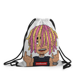 Рюкзак-мешок 3D с принтом Lil Pump в Петрозаводске, 100% полиэстер | плотность ткани — 200 г/м2, размер — 35 х 45 см; лямки — толстые шнурки, застежка на шнуровке, без карманов и подкладки | Тематика изображения на принте: esskeetit | gazzy garcia | gucci gang | lil pump | lilpump | газзи гарсия | лил памп | рэп | рэпер | эшкере