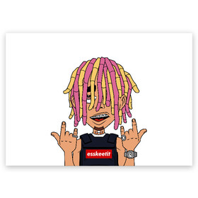 Поздравительная открытка с принтом Lil Pump в Петрозаводске, 100% бумага | плотность бумаги 280 г/м2, матовая, на обратной стороне линовка и место для марки
 | Тематика изображения на принте: esskeetit | gazzy garcia | gucci gang | lil pump | lilpump | газзи гарсия | лил памп | рэп | рэпер | эшкере