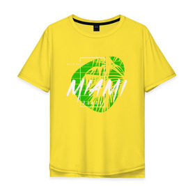 Мужская футболка хлопок Oversize с принтом Miami beach в Петрозаводске, 100% хлопок | свободный крой, круглый ворот, “спинка” длиннее передней части | beach | miami | летняя | лето | майами | маями | отдых | отпуск | пальмы | пляж