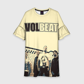 Детское платье 3D с принтом Volbeat  в Петрозаводске, 100% полиэстер | прямой силуэт, чуть расширенный к низу. Круглая горловина, на рукавах — воланы | groove metal | hardcore | psychobilly | volbeat | волбит