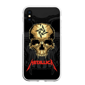 Чехол для iPhone XS Max матовый с принтом Metallica в Петрозаводске, Силикон | Область печати: задняя сторона чехла, без боковых панелей | american | james hetfield | kirk hammett | l | metal band | metallic | metallica | music | robot | rock | scales | sitting | skeleton | skull | throne | американская | джеймс хетфилд | кирк хэмметт | ларс ульрих | логотип | метал группа | металл