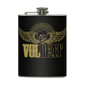 Фляга с принтом Volbeat в Петрозаводске, металлический корпус | емкость 0,22 л, размер 125 х 94 мм. Виниловая наклейка запечатывается полностью | Тематика изображения на принте: groove metal | hardcore | psychobilly | volbeat | волбит