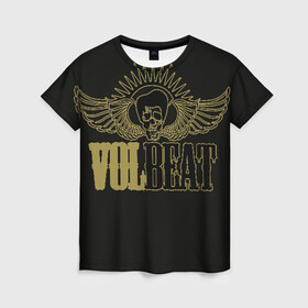 Женская футболка 3D с принтом Volbeat  в Петрозаводске, 100% полиэфир ( синтетическое хлопкоподобное полотно) | прямой крой, круглый вырез горловины, длина до линии бедер | groove metal | hardcore | psychobilly | volbeat | волбит