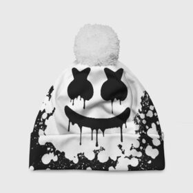 Шапка 3D c помпоном с принтом MARSHMELLO MELT в Петрозаводске, 100% полиэстер | универсальный размер, печать по всей поверхности изделия | america | dj | marshmello | usa | америка | маршмелло