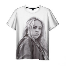 Мужская футболка 3D с принтом BILLIE EILISH в Петрозаводске, 100% полиэфир | прямой крой, круглый вырез горловины, длина до линии бедер | Тематика изображения на принте: ayelish | bad guy | bellyache | bilie eilish | bilie elish | billie | billie eilish | eilish | electronic | elish | music | били айлиш | билли айлиш | эйлиш | элиш