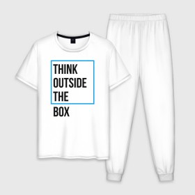 Мужская пижама хлопок с принтом Think outside the box в Петрозаводске, 100% хлопок | брюки и футболка прямого кроя, без карманов, на брюках мягкая резинка на поясе и по низу штанин
 | 