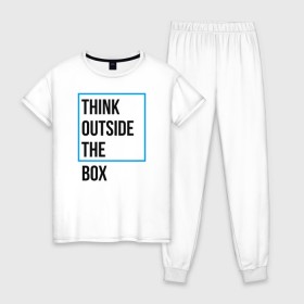 Женская пижама хлопок с принтом Think outside the box в Петрозаводске, 100% хлопок | брюки и футболка прямого кроя, без карманов, на брюках мягкая резинка на поясе и по низу штанин | 