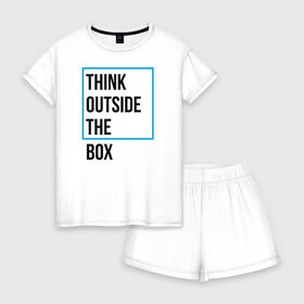Женская пижама с шортиками хлопок с принтом Think outside the box в Петрозаводске, 100% хлопок | футболка прямого кроя, шорты свободные с широкой мягкой резинкой | 