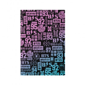Обложка для паспорта матовая кожа с принтом BTS LOGOBOMBING в Петрозаводске, натуральная матовая кожа | размер 19,3 х 13,7 см; прозрачные пластиковые крепления | bangtan boys | bt21 | bts | бтс