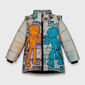 Зимняя куртка для девочек 3D с принтом Ben 10 and Kevin 11 в Петрозаводске, ткань верха — 100% полиэстер; подклад — 100% полиэстер, утеплитель — 100% полиэстер. | длина ниже бедра, удлиненная спинка, воротник стойка и отстегивающийся капюшон. Есть боковые карманы с листочкой на кнопках, утяжки по низу изделия и внутренний карман на молнии. 

Предусмотрены светоотражающий принт на спинке, радужный светоотражающий элемент на пуллере молнии и на резинке для утяжки. | Тематика изображения на принте: ben ten | ben10 | go hero | hero time | kevin 11 | omnitrix | tennison | бен тен | бен10 | кевин 11 | омнитрикс | теннисон