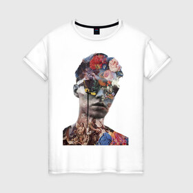 Женская футболка хлопок с принтом Искусство в Петрозаводске, 100% хлопок | прямой крой, круглый вырез горловины, длина до линии бедер, слегка спущенное плечо | голова | искусство | картина | стиль | цветы | человек