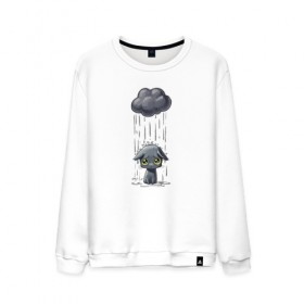 Мужской свитшот хлопок с принтом Грустный Котик в Петрозаводске, 100% хлопок |  | Тематика изображения на принте: грустный котик | дождь | котик | облако
