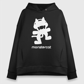 Женское худи Oversize хлопок с принтом MONSTERCAT в Петрозаводске, френч-терри — 70% хлопок, 30% полиэстер. Мягкий теплый начес внутри —100% хлопок | боковые карманы, эластичные манжеты и нижняя кромка, капюшон на магнитной кнопке | cat | monster | monster cat | monstercat | кот | монстеркет