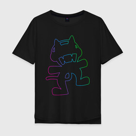 Мужская футболка хлопок Oversize с принтом MONSTERCAT в Петрозаводске, 100% хлопок | свободный крой, круглый ворот, “спинка” длиннее передней части | cat | monster | monster cat | monstercat | кот | монстеркет