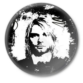 Значок с принтом Kurt Cobain в Петрозаводске,  металл | круглая форма, металлическая застежка в виде булавки | bleach | blew | cobain | dave | geffen | hormoaning | in utero | incesticide | krist | kurt | nevermind | nirvana | novoselic | rock | vevo | геффен | курт кобейн | нирвана | рок