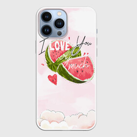 Чехол для iPhone 13 Pro Max с принтом I love you very much в Петрозаводске,  |  | арбуз | ваниль | влюбленные | лето | люблю тебя | любовь | сердечко | сердце | я люблю