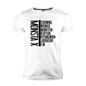Мужская футболка премиум с принтом MONSTA X в Петрозаводске, 92% хлопок, 8% лайкра | приталенный силуэт, круглый вырез ворота, длина до линии бедра, короткий рукав | i.m. | jooheon | kihyun | minhyuk | monsta x | shownu | wonho | монст х | монста х
