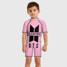 Детский купальный костюм 3D с принтом BTS and BLACKPINK в Петрозаводске, Полиэстер 85%, Спандекс 15% | застежка на молнии на спине | bangtan boys | black | blackpink | bt21 | bts | k pop | pink | rose | блек пинк | блекпинк | блэк пинк | блэкпинк | бтс
