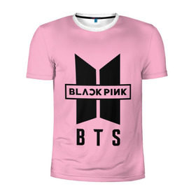 Мужская футболка 3D спортивная с принтом BTS and BLACKPINK в Петрозаводске, 100% полиэстер с улучшенными характеристиками | приталенный силуэт, круглая горловина, широкие плечи, сужается к линии бедра | bangtan boys | black | blackpink | bt21 | bts | k pop | pink | rose | блек пинк | блекпинк | блэк пинк | блэкпинк | бтс