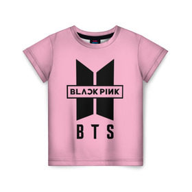 Детская футболка 3D с принтом BTS and BLACKPINK в Петрозаводске, 100% гипоаллергенный полиэфир | прямой крой, круглый вырез горловины, длина до линии бедер, чуть спущенное плечо, ткань немного тянется | bangtan boys | black | blackpink | bt21 | bts | k pop | pink | rose | блек пинк | блекпинк | блэк пинк | блэкпинк | бтс