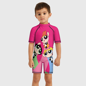 Детский купальный костюм 3D с принтом PPG в Петрозаводске, Полиэстер 85%, Спандекс 15% | застежка на молнии на спине | powerpuff girls | ppg | бабблс | баттеркап | блоссом | крошки | крутые девчонки | лютик | пестик | пузырек | супер крошки | супергерой | таунсвиль | цветик