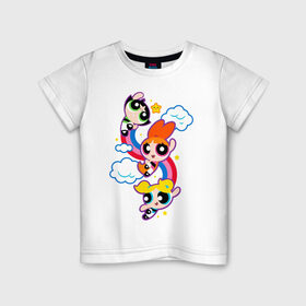 Детская футболка хлопок с принтом Bubbles, Blossom, Buttercup в Петрозаводске, 100% хлопок | круглый вырез горловины, полуприлегающий силуэт, длина до линии бедер | powerpuff girls | ppg | бабблс | баттеркап | блоссом | крошки | крутые девчонки | лютик | пестик | пузырек | супер крошки | супергерой | таунсвиль | цветик