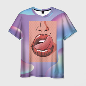 Мужская футболка 3D с принтом Губы в Петрозаводске, 100% полиэфир | прямой крой, круглый вырез горловины, длина до линии бедер | lips | абстракт | губы | кожа | лицо | нос | родинка | сердечко | сердце