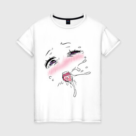 Женская футболка хлопок с принтом Ahegao Face в Петрозаводске, 100% хлопок | прямой крой, круглый вырез горловины, длина до линии бедер, слегка спущенное плечо | anime | ахегао | лицо | охегао | язык