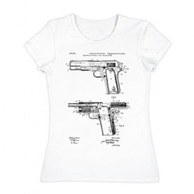 Женская футболка хлопок с принтом Пистолет в Петрозаводске, 100% хлопок | прямой крой, круглый вырез горловины, длина до линии бедер, слегка спущенное плечо | patent | армия | идея | история | оружие | патент | пистолет | разработка | чертеж | чертежи