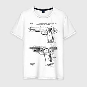 Мужская футболка хлопок с принтом Пистолет в Петрозаводске, 100% хлопок | прямой крой, круглый вырез горловины, длина до линии бедер, слегка спущенное плечо. | patent | армия | идея | история | оружие | патент | пистолет | разработка | чертеж | чертежи