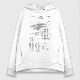 Женское худи Oversize хлопок с принтом Musical instrument в Петрозаводске, френч-терри — 70% хлопок, 30% полиэстер. Мягкий теплый начес внутри —100% хлопок | боковые карманы, эластичные манжеты и нижняя кромка, капюшон на магнитной кнопке | patent | звук | идея | история | музыка | патент | разработка | труба | трубач | чертеж | чертежи