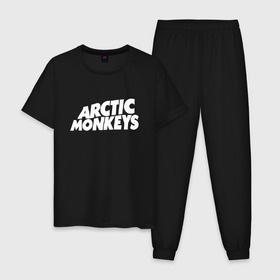 Мужская пижама хлопок с принтом AM в Петрозаводске, 100% хлопок | брюки и футболка прямого кроя, без карманов, на брюках мягкая резинка на поясе и по низу штанин
 | alex turner | arctic monkeys | алекс тёрнер | арктик монкейс | арктические обезьяны