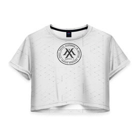 Женская футболка Cropp-top с принтом monsta x в Петрозаводске, 100% полиэстер | круглая горловина, длина футболки до линии талии, рукава с отворотами | monsta x